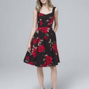 White House Black Market Red Black Floral Fit and Flare Dress Size 8 NWT